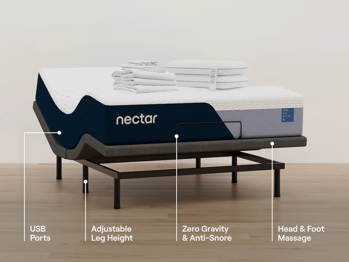 Shop Mattress Bundle w/ Adjustable Bed Frame Bedding Set Nectar